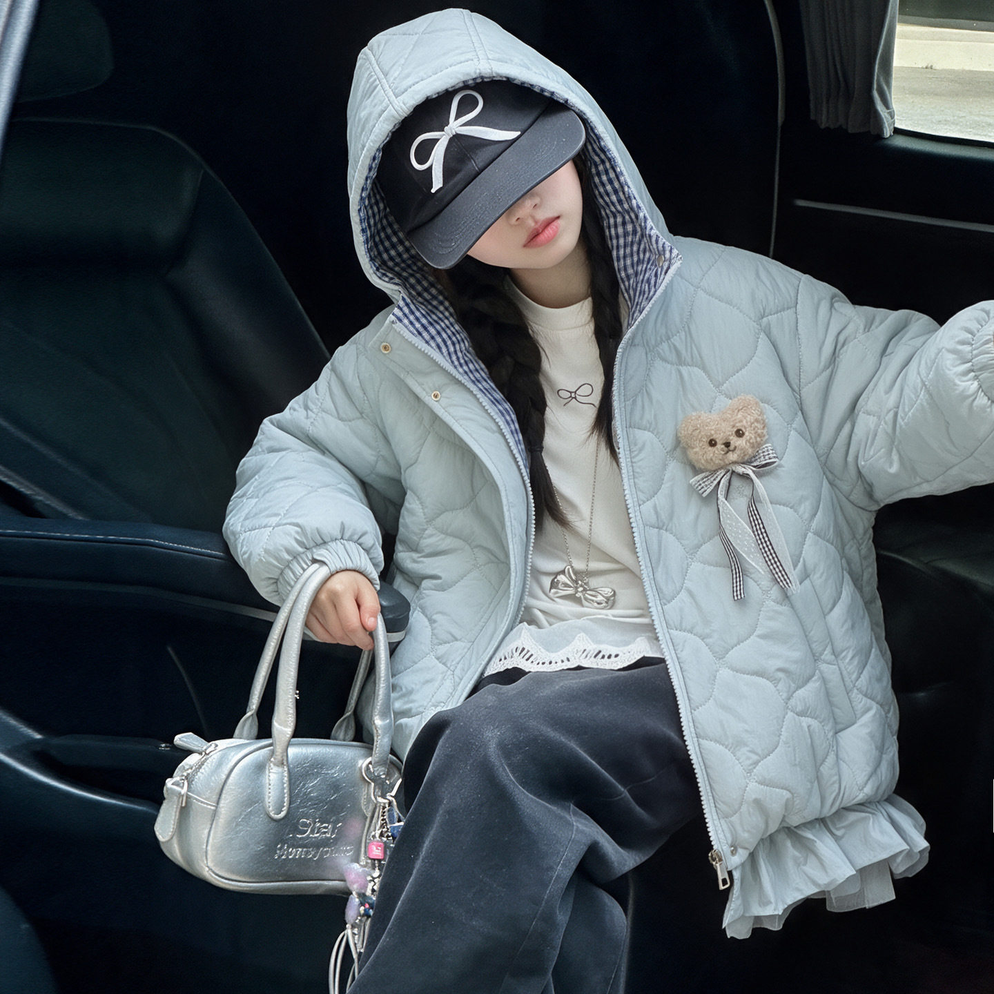 波拉童装女童韩系花边棉服2026冬装冬装中大童超好看连帽棉衣外套