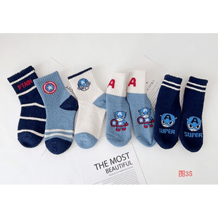 2025冬款波拉童装实体店男女童双面绒儿童运动袜子毛巾袜毛绒袜子