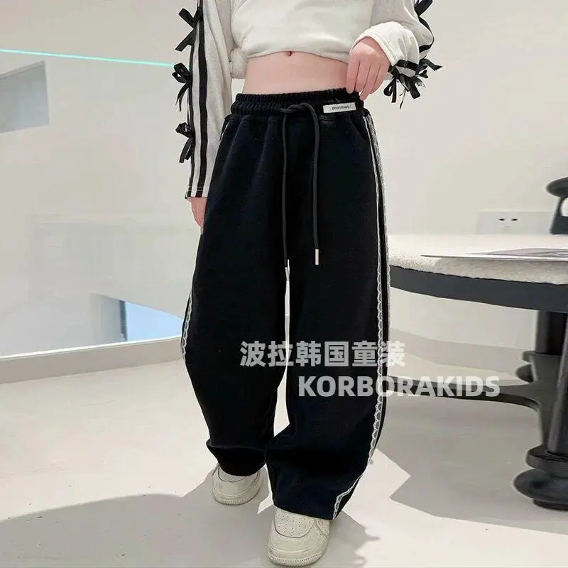 2025春装波拉韩国童装男女童中大童拉条休闲裤直筒裤运动裤长裤