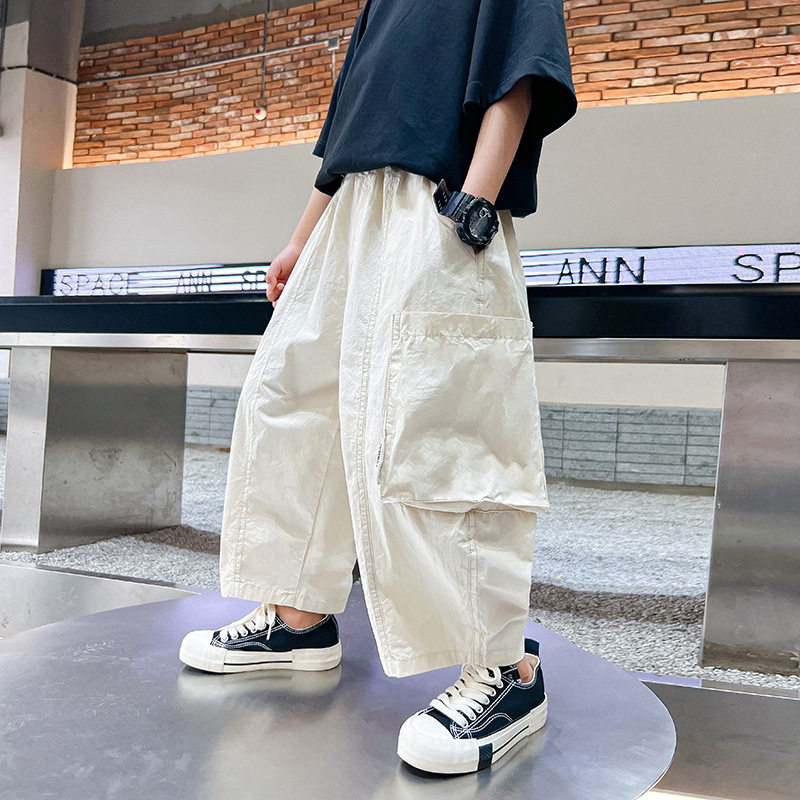 波拉童装男大童夏季薄款灯笼九分工装裤2026夏装儿童夏天韩范冰感