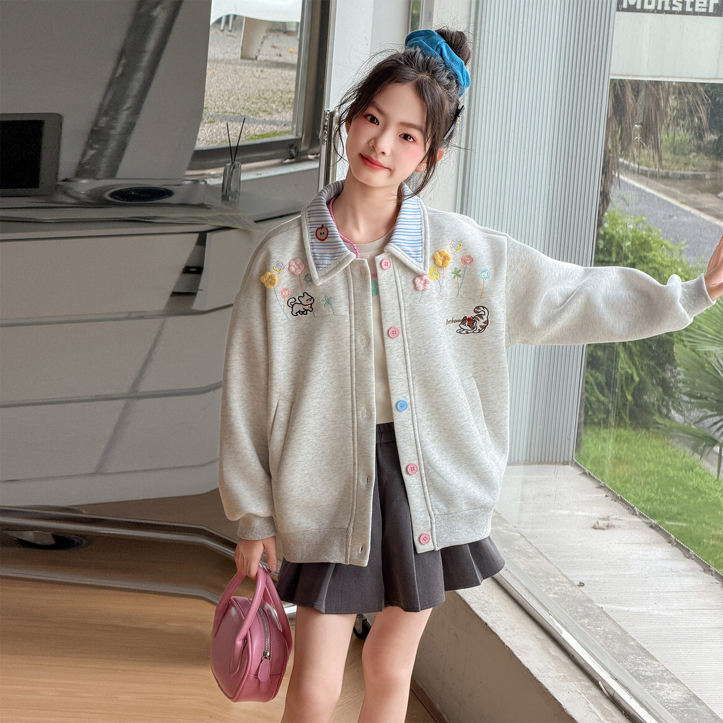 波拉童装2026秋装秋季美式卡通刺绣棒球服外套儿童超好看宽松休闲