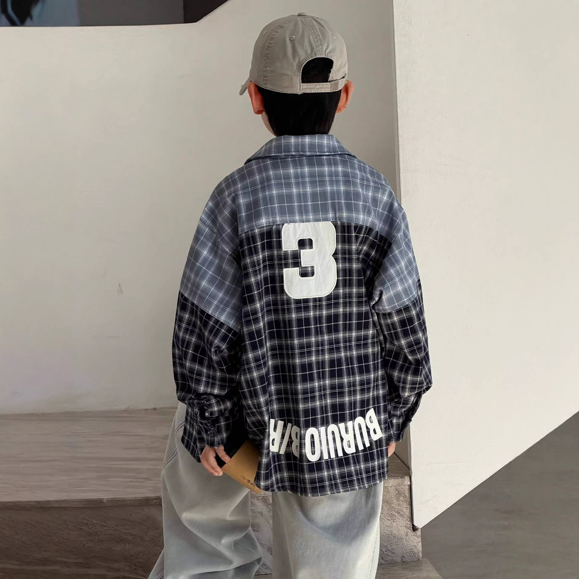 波拉童装男童衬衫外套春秋款2026春装儿童装春季休闲格子长袖衬衣