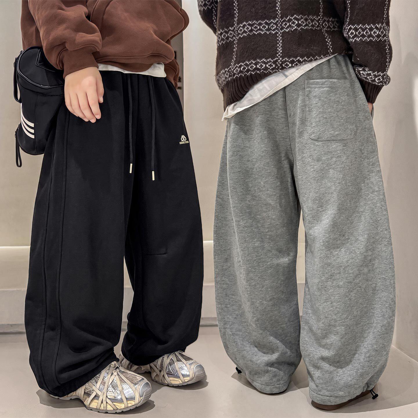 波拉童装男童裤子冬季加绒运动卫裤一体绒冬装2026冬装大儿童休闲