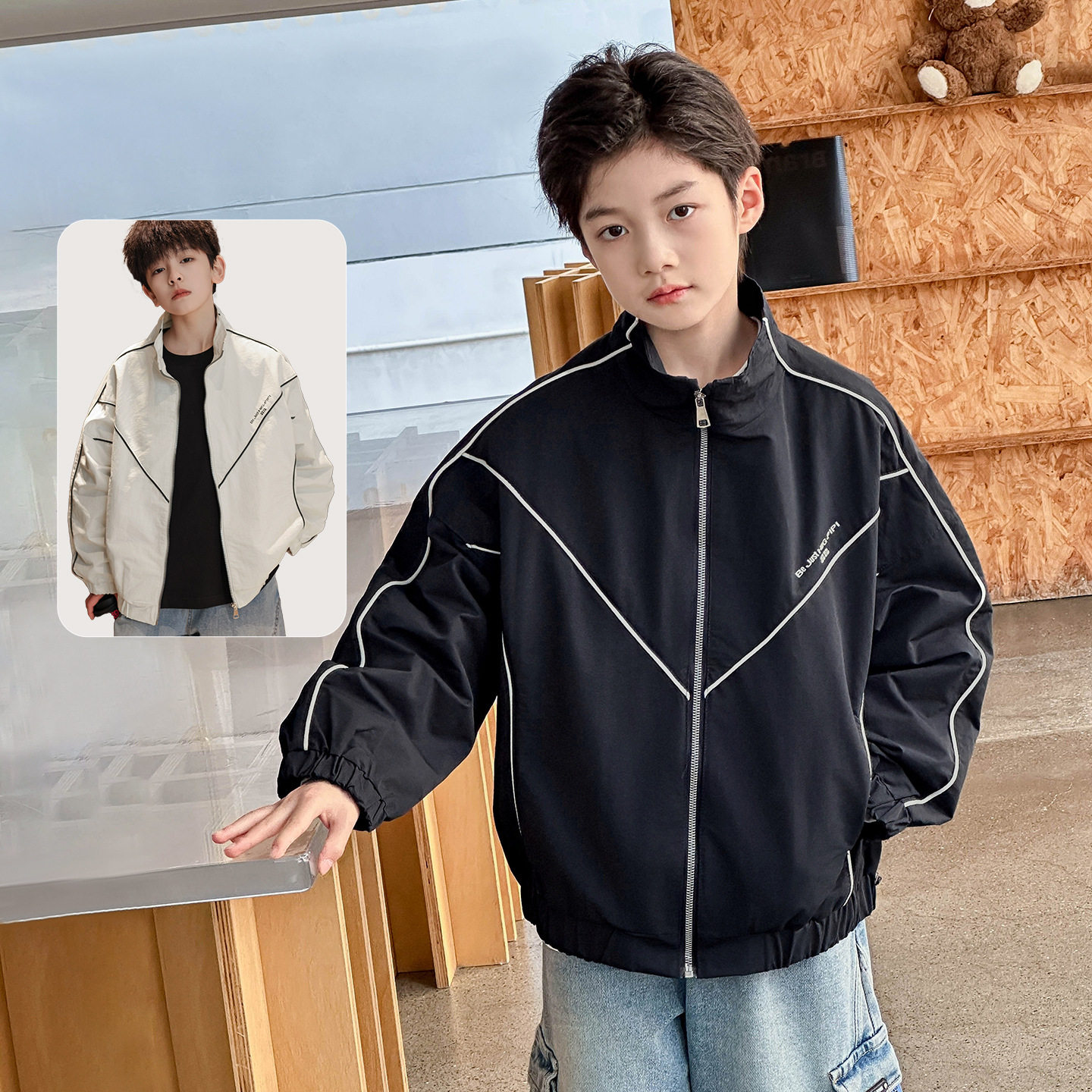 2026春装波拉童装男童女童立领开衫棒球夹克外套中大童拉链运动衫