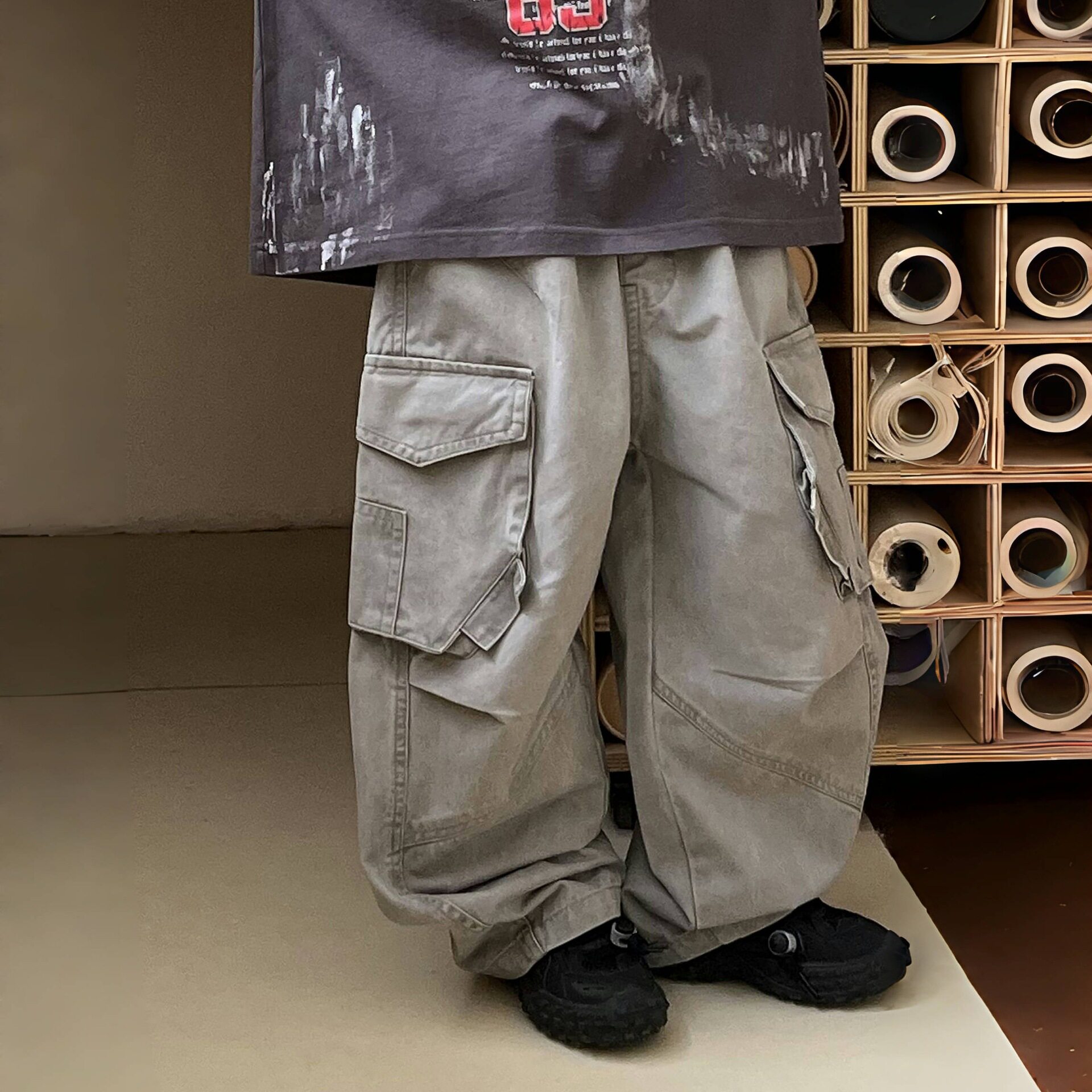 波拉童装2026春装春款儿童纯棉工装裤 复古炒色刺绣男童宝宝洋气