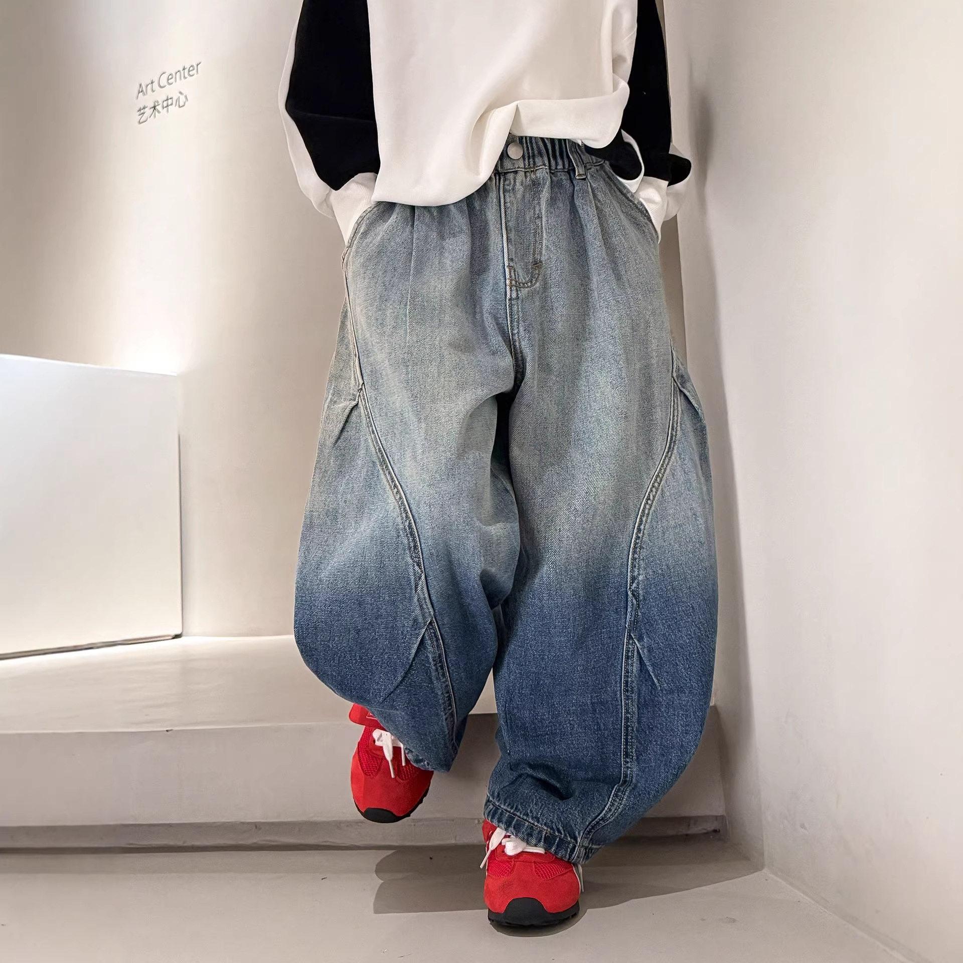 波拉童装男童牛仔裤春秋款2026春装大儿童装痞帅宽松休闲直筒裤子