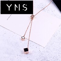 YNSL41 three-dimensional square Rubik's cube drape long necklace sweater chain rose gold titanium steel female L0505