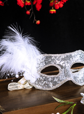 超仙白色面纱面具半脸女古风羽毛舞台带钻面具敦煌旅拍服装配饰汉