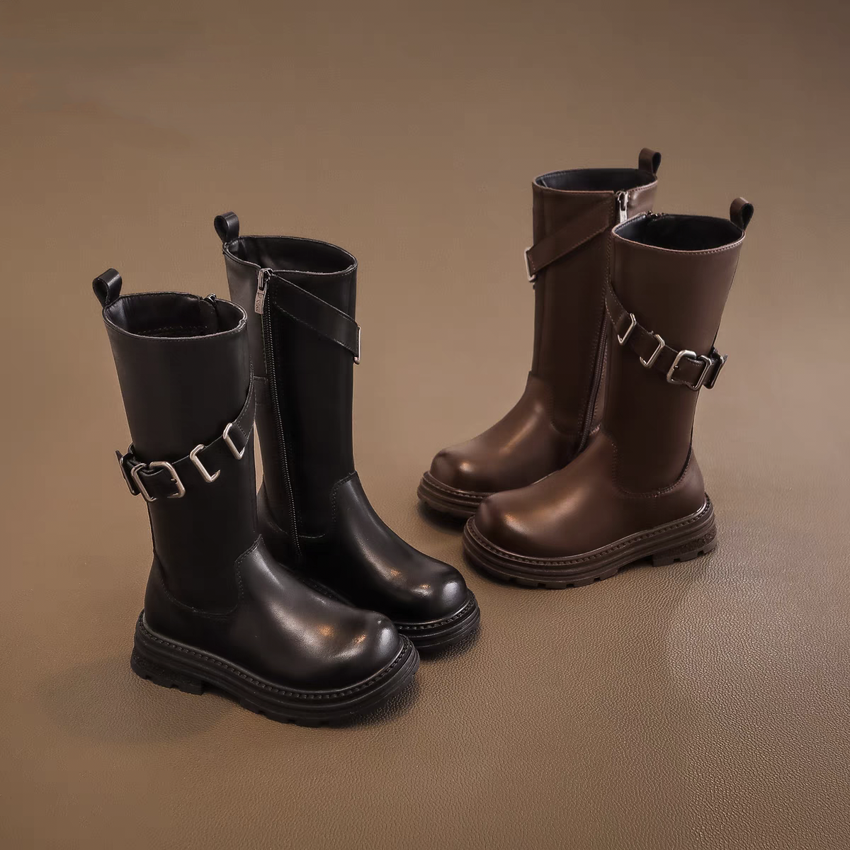 女童高筒长靴子2025秋冬季新款英伦风皮靴儿童骑士靴小女孩时尚靴