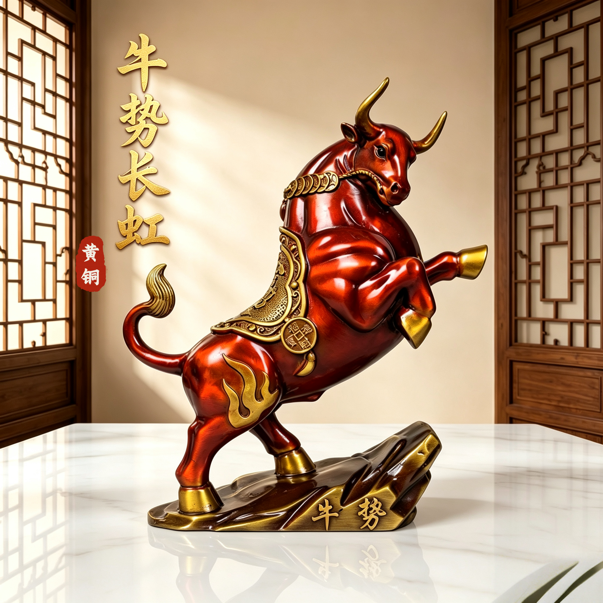 全黄铜牛摆件十二生肖牛势牛市如虹旺市牛吉祥物招财客厅玄关摆设