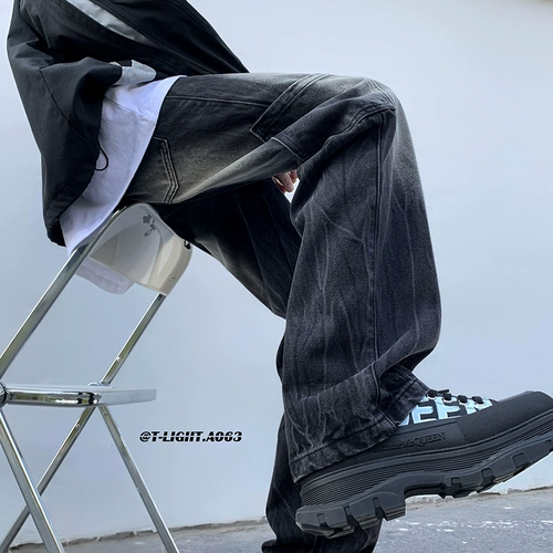 Ретро штаны, прямые свободные джинсы, в американском стиле, градиент