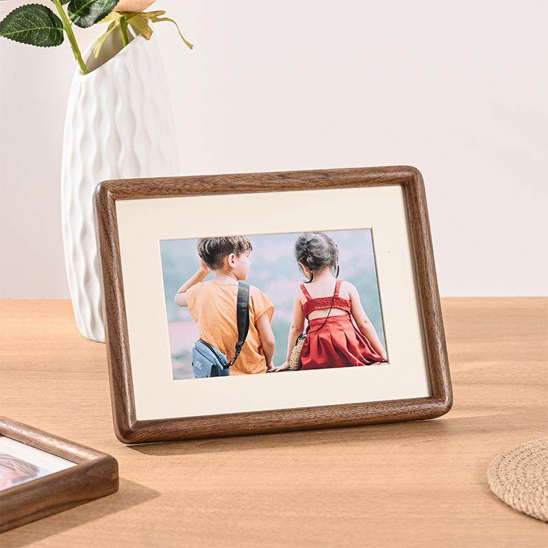 实木相框摆台榫卯圆角画框6 8 12寸胡桃木免打孔挂墙相框