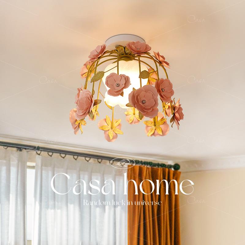 法式花朵卧室吸顶灯网红温馨浪漫女孩房间创意氛围主卧灯具 casa
