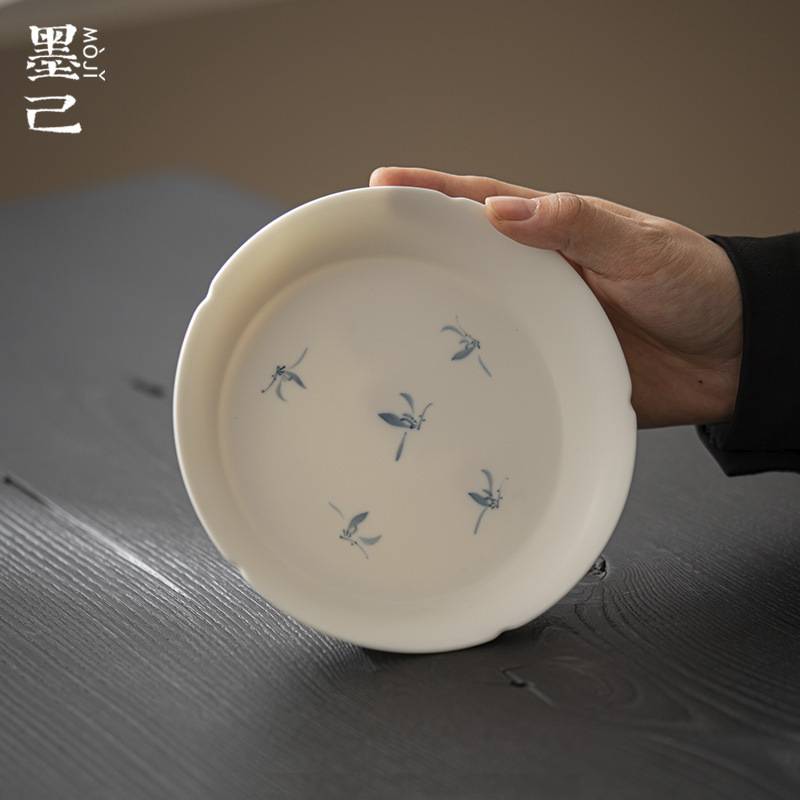墨己哑光花口手绘秋水兰花壶承陶瓷家用文人干泡盘茶点盘多用配件
