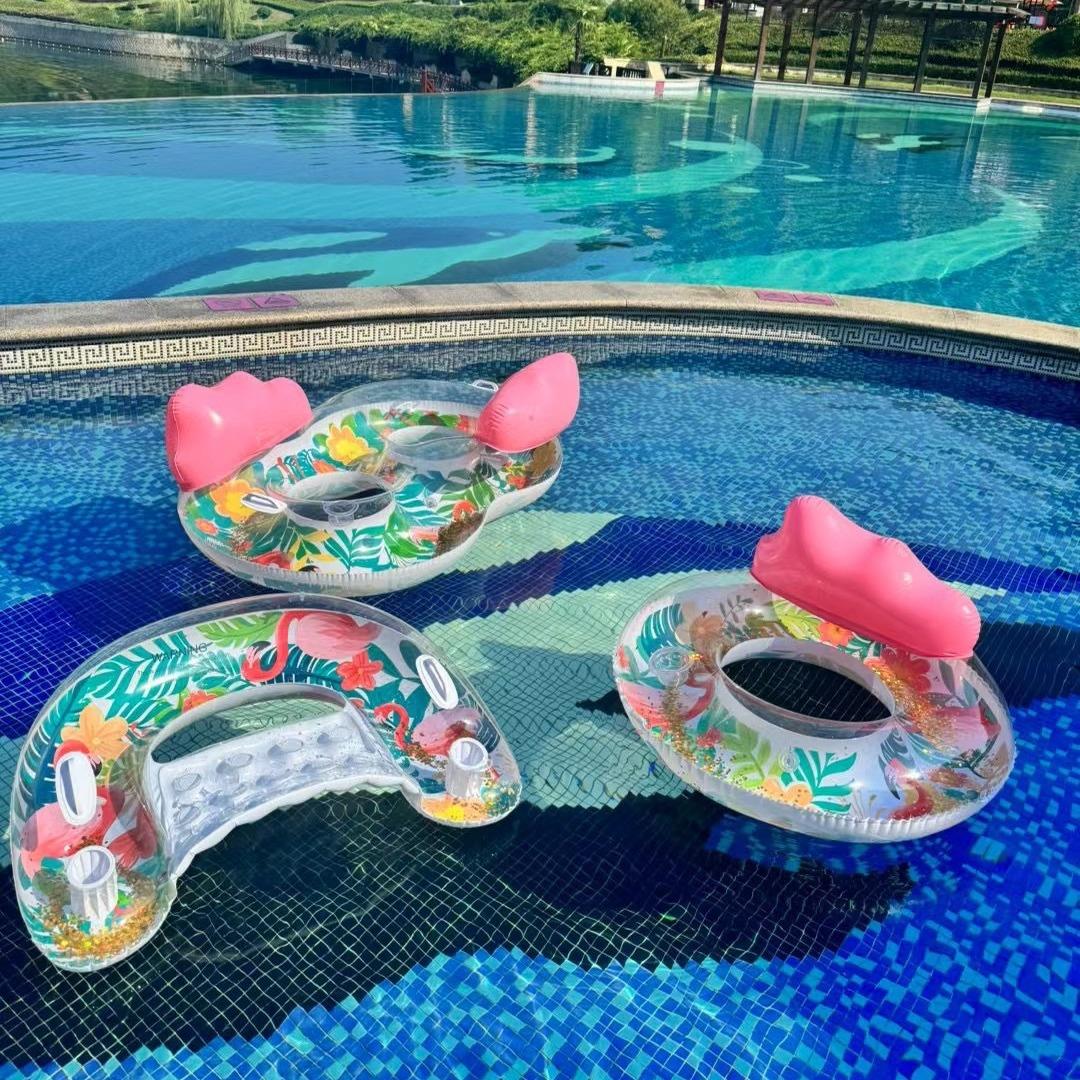 跨境充气水上亮片火烈鸟坐骑躺椅加厚U型水上浮排沙发吊床泳圈
