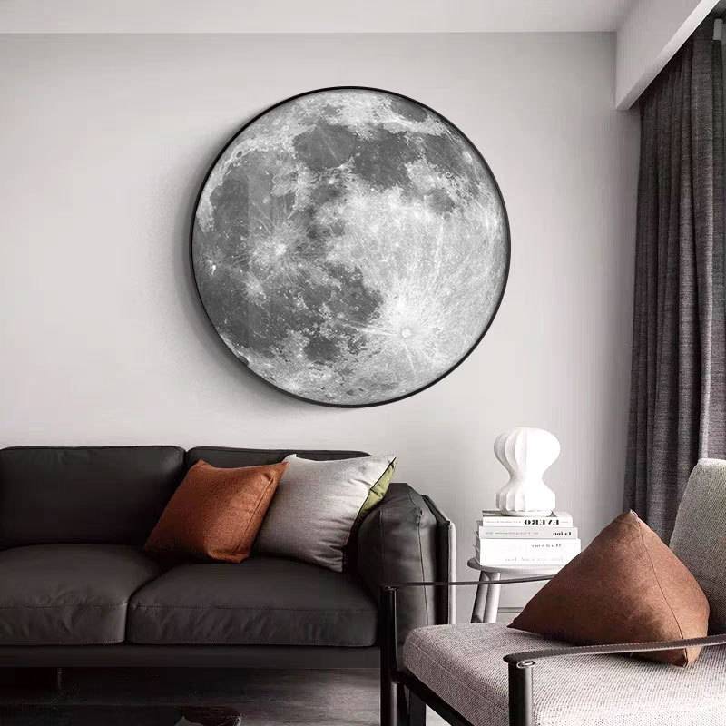 月球宇宙星空玄关走廊圆形装饰画客厅背景墙挂画轻奢大气创意壁画图片