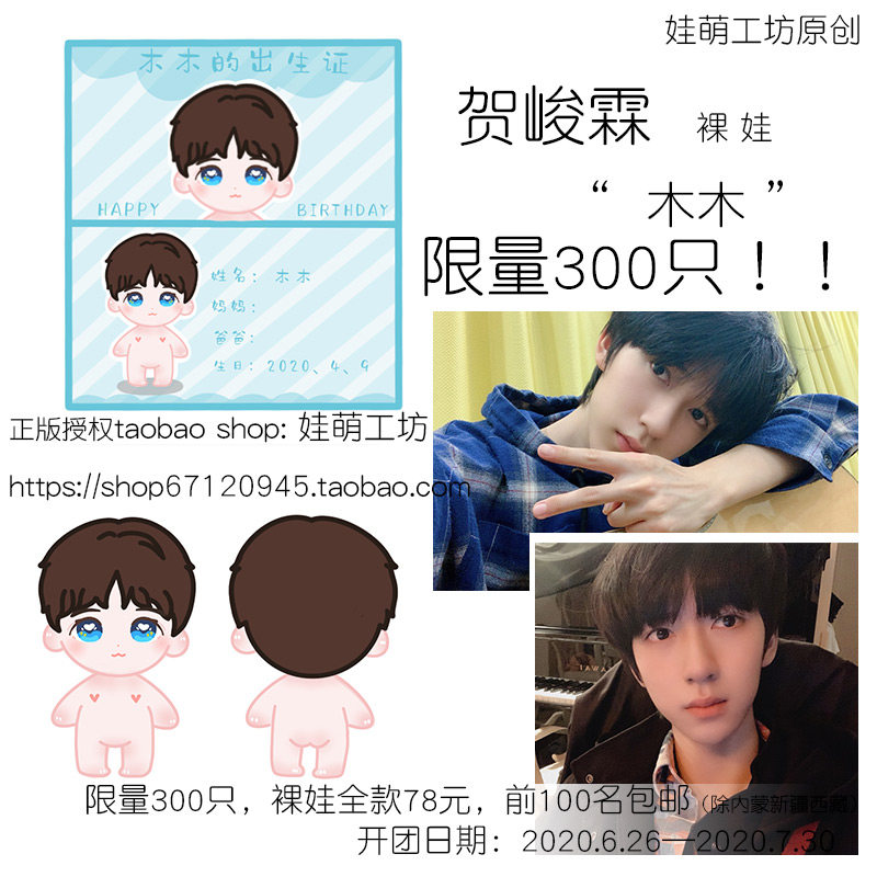 时代少年团贺峻霖公仔20cm棉花娃