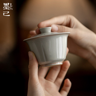 墨己耀州窑仿古手工陶瓷盖碗功夫茶具家用泡茶碗灰色文人器盖碗