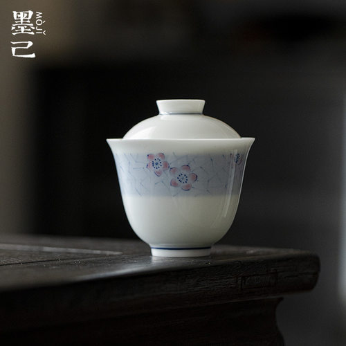墨己玉泥手绘冰梅纹盖碗90cc