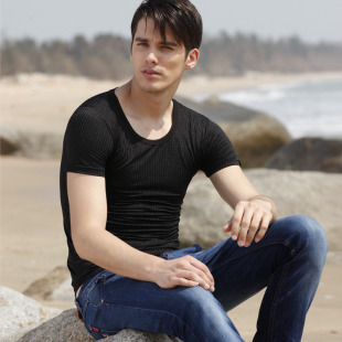 时尚 T恤欧式 舒适运动男装 打底衫 8364 诗华男式 休闲t恤衫 莫代尔短袖