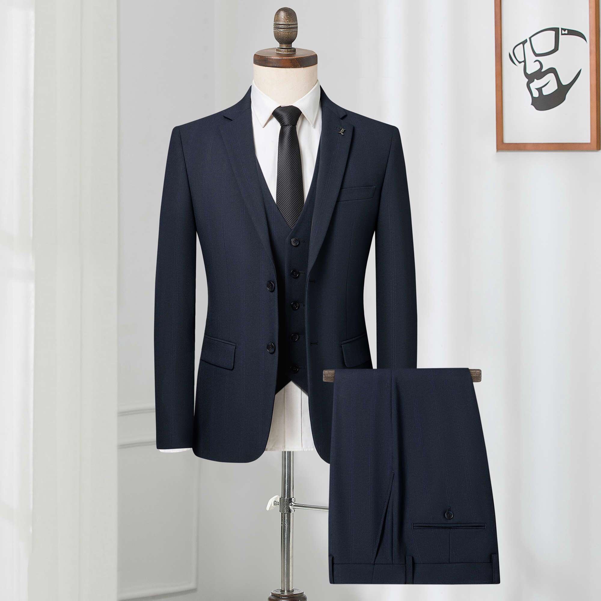 【西服套装】高端商务西装四季新款平驳领西服西裤正装三件套西潮
