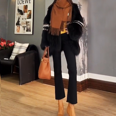 黑色微喇牛仔裤女新款毛边喇叭裤