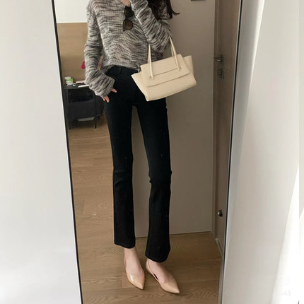 黑色微喇牛仔裤女2025夏季薄款高腰显瘦显高弹力小个子加绒喇叭裤