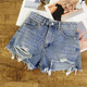 高腰破洞浅色超短裤 牛仔短裤 显瘦网红宽松阔腿裤 韩版 女夏2026新款