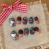 半手工卡通可爱手绘牛仔美甲穿戴手工可拆卸指甲学生短款 KT贴片