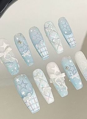 高级半手工春夏芭乐少女蝴蝶结樱桃穿戴薄荷汽水气质指甲显白美甲