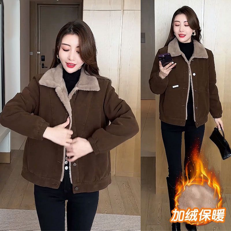 时尚洋气小个子宽松加绒保暖上衣