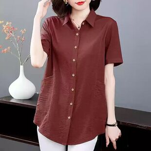女装胖妈妈加大码衬衫2026夏季新款遮肚子上衣老年人女装短袖开衫