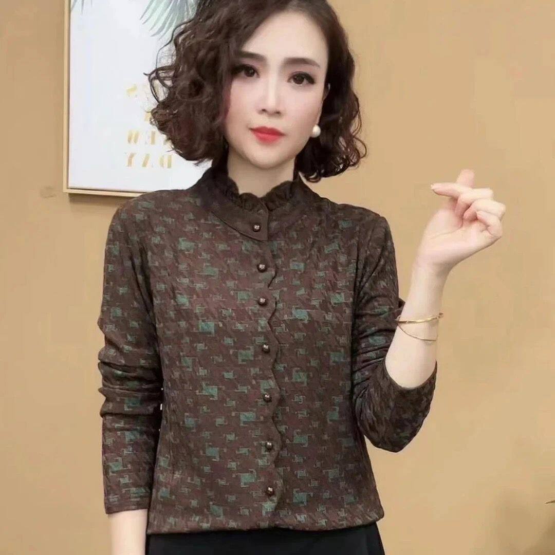 妈妈装时尚花边领提花内搭打底衫