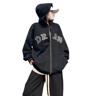 美式 卫衣男女宽松休闲百搭潮牌 复古字母印花连帽开衫