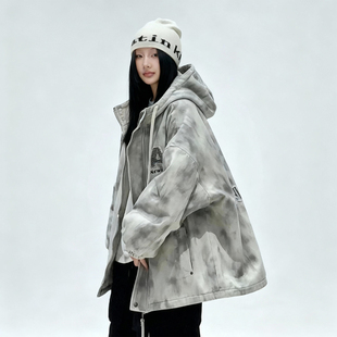 美式 复古街头风连帽座山雕长毛外套宽松加厚保暖款