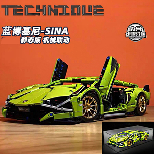 模型玩具赛车 兰博基尼赛博朋克高级绿牛积木跑车儿童礼物益智拼装