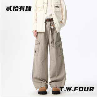 【T.W.贰拾有肆】美式工装风多口袋阔腿裤男宽松直筒休闲长裤卡其