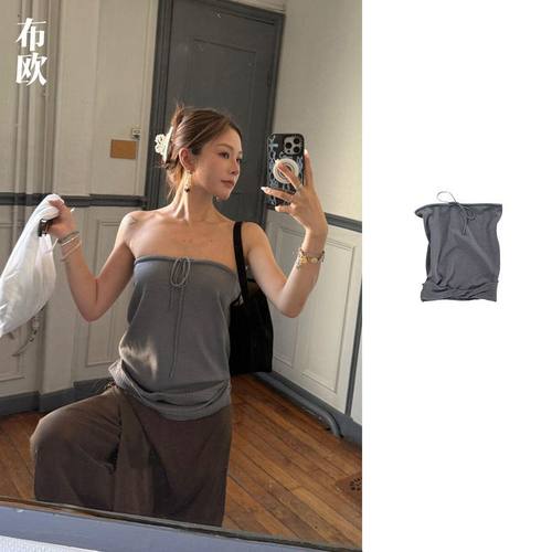 娜娜同款羊毛系带蝴蝶结抹胸背心