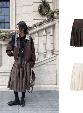 “醋酸天丝原厂面料”法式复古叠褶塔克量感半身裙重工A字中长裙