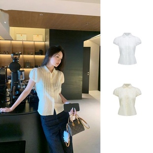 90%莱赛尔天丝 衬衫 小众设计 彼得领花边系带短袖 法式 25春新品