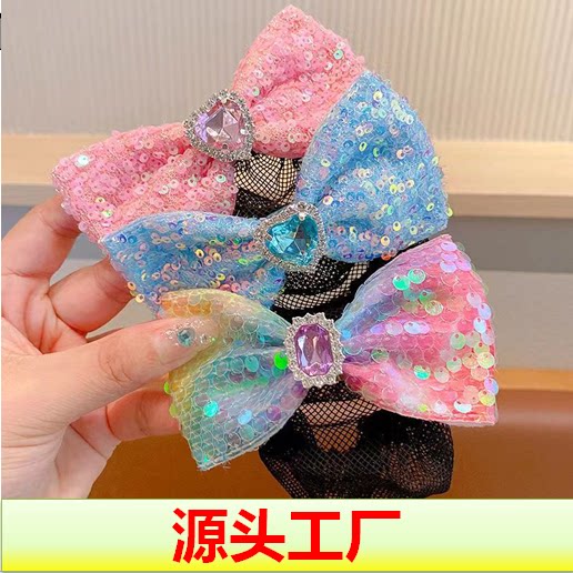 儿童发饰亮片蝴蝶结网兜发夹图片