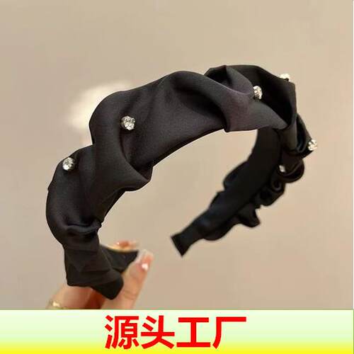 水钻宽边缎面褶皱显脸小大肠发箍