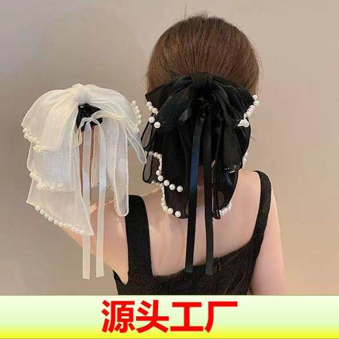 超仙多层珍珠飘带蝴蝶结抓夹后脑