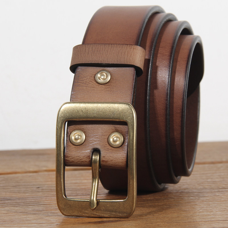 加厚头层纯牛皮男士皮带真皮复古手工针扣休闲百搭牛仔裤腰带铜扣