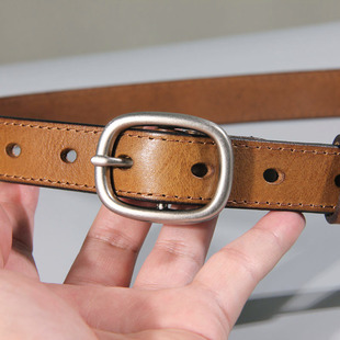 2.8cm皮带女士真皮 腰带女 手工复古棕色头层纯牛皮简约百搭牛仔裤