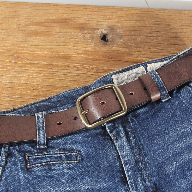 男士皮带真皮手工铜扣头层纯牛皮潮年轻人百搭针扣复古牛仔裤腰带