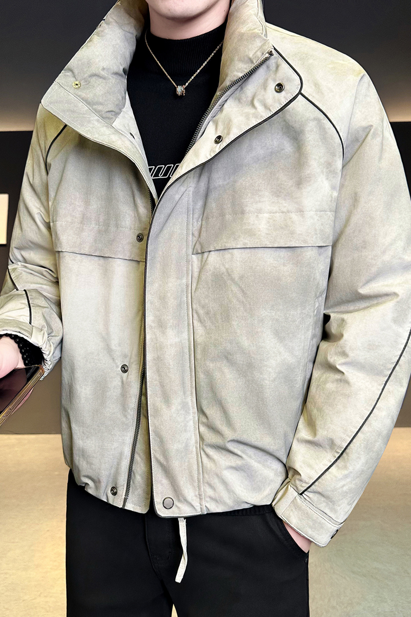 模特2025冬季男士立领新标90白鸭绒羽绒服91875P310黑色,男装羽绒服,电商D227