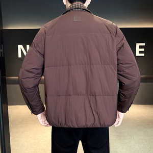 标50绒2025冬季男士翻领拼接白鸭绒羽绒服  C30 P215  咖啡图片