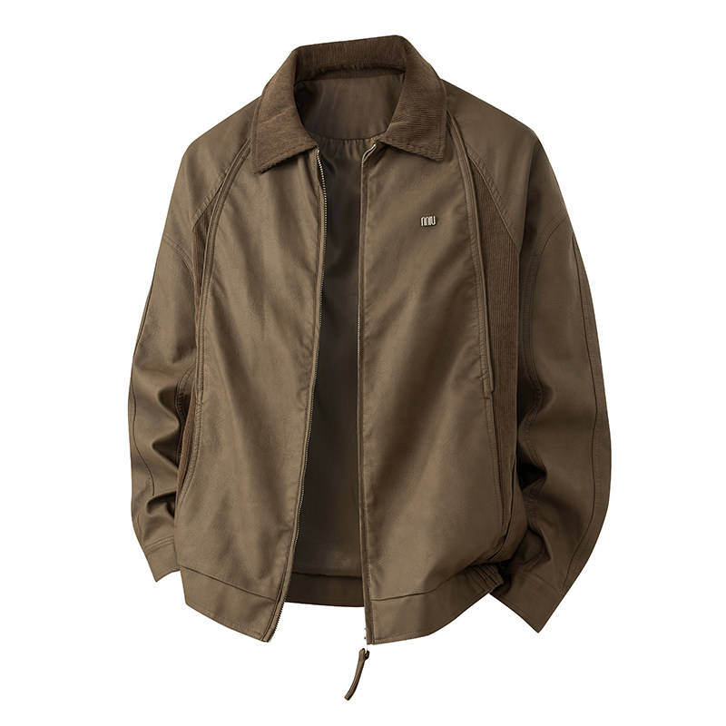 平铺2025年秋装男士机车皮衣PU皮夹克外套25619P140咖啡，男装夹克，电商D227