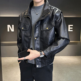 模特2026年春装男士机车皮衣PU皮夹克外套6016P135黑色，男装夹克，电商D227